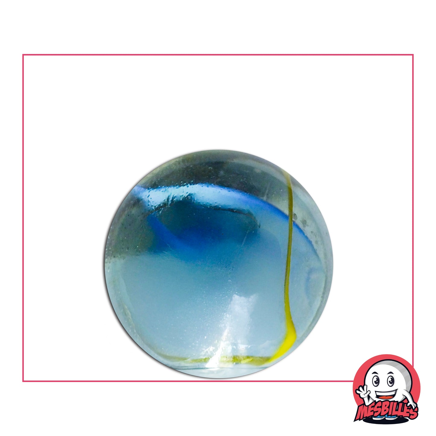 Bille Boréal 25 mm aux nuances bleu, blanc et jaune, inspirée des aurores polaires, idéale pour collection ou jeux de billes