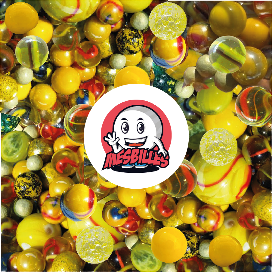 Ensemble 100 Billes Multi Jaune MesBilles : billes variées aux tons jaunes et dorés, mélange brillant idéal pour jouer et collectionner
