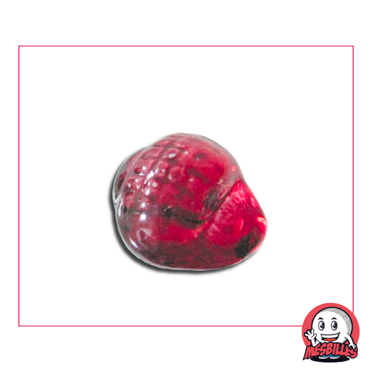 Foto einer Neptunea-Murmeln in roter Muschelform, mundgeblasen, einzeln erhältlich im MesBilles-Shop.