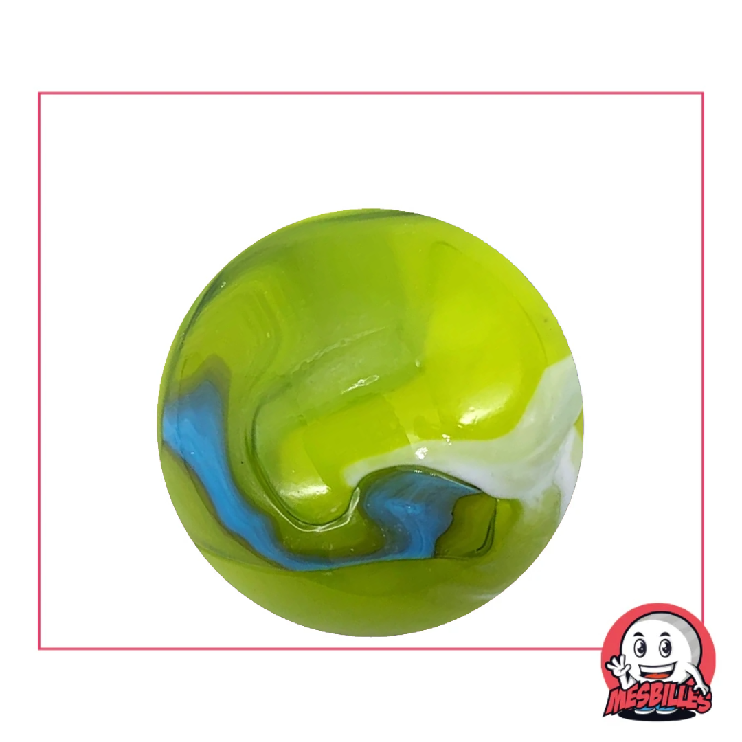 Kunstmurmel „Grüne Tiger“ aus Glas, 35 mm, mit grünen, blauen und weißen Mustern, die an einen Tiger erinnern