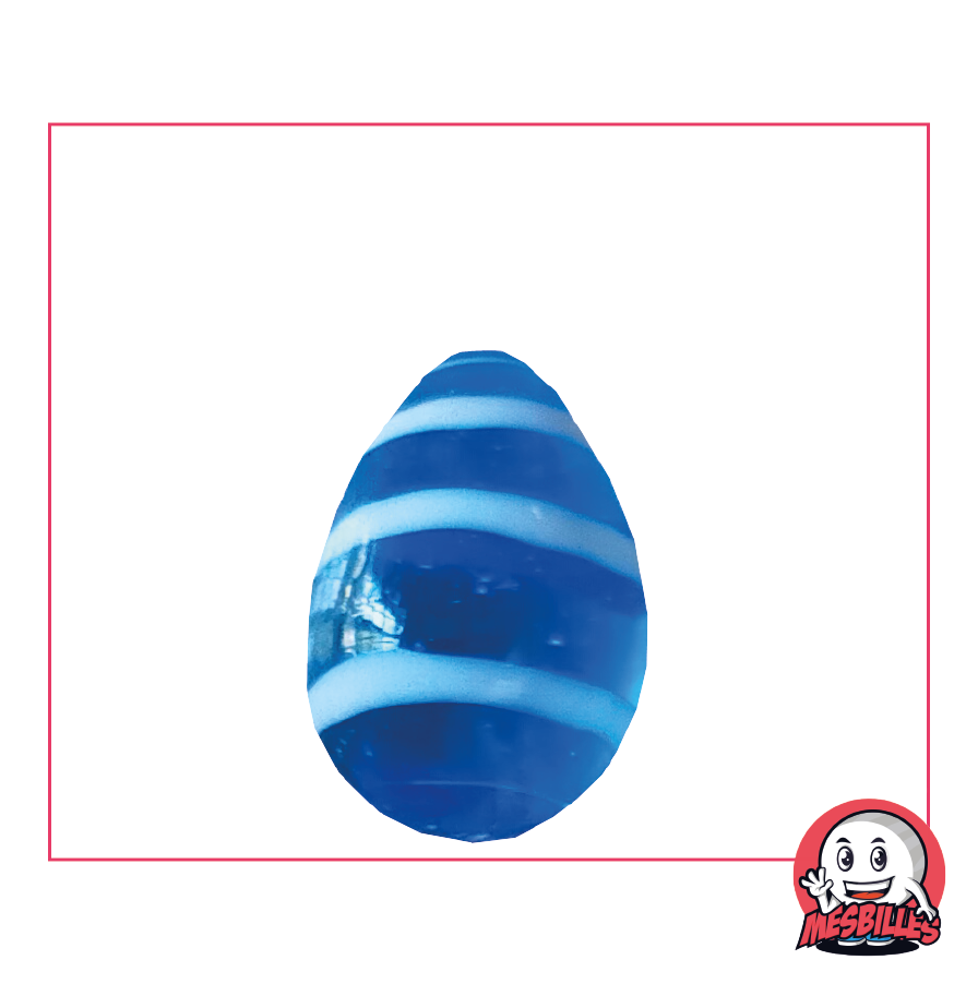 Murmeln Ei MeineMurmeln, unkonventionelle Form, intensiv blaues Glas mit weißen und blauen Streifen, 25 mm