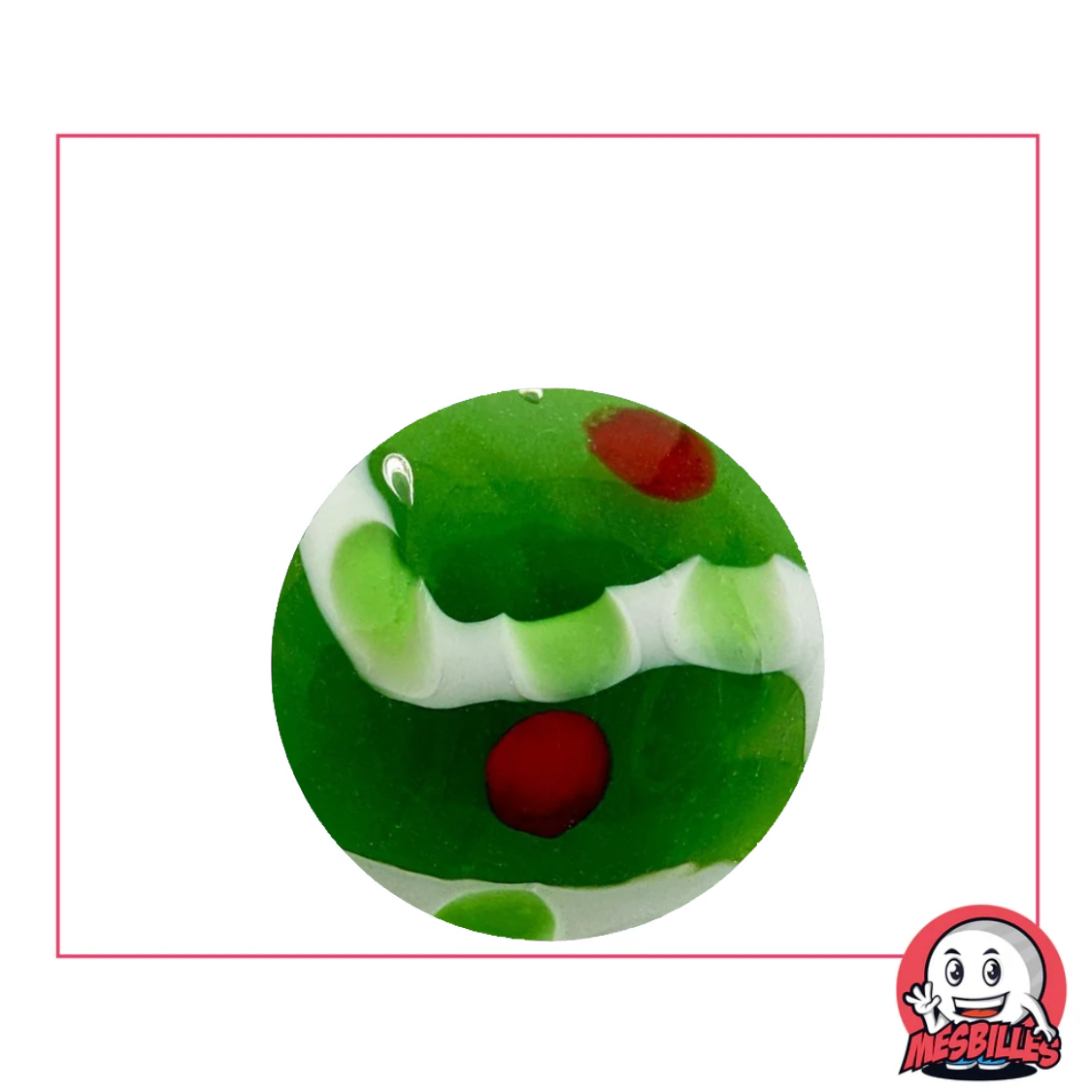 Kunstmurmel Green Fiesta aus Glas 22 mm, grüne Farbe mit roten und weißen Motiven