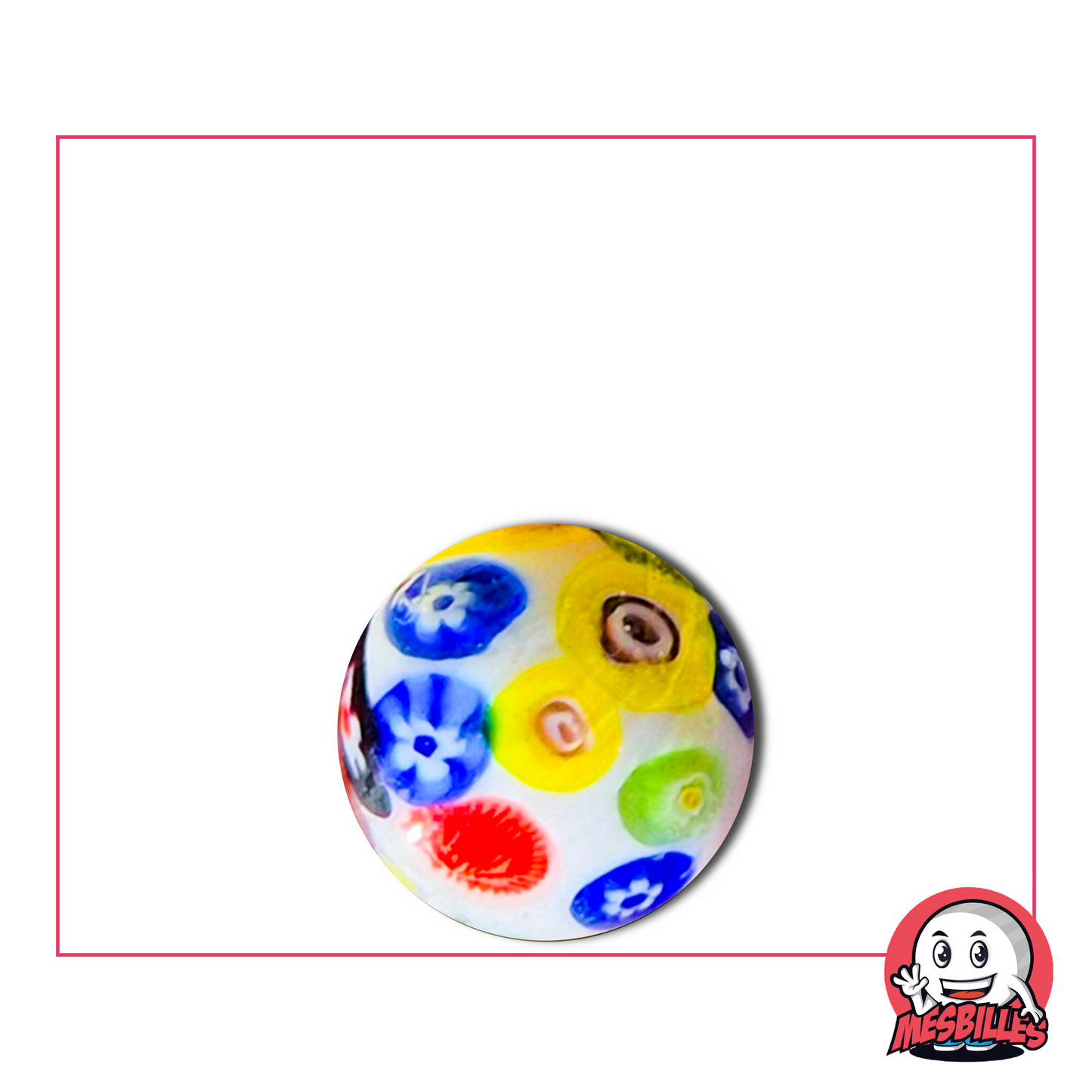 Kunstmurmel Blüte Weiß 16 mm mit bunten Blumenmotiven
