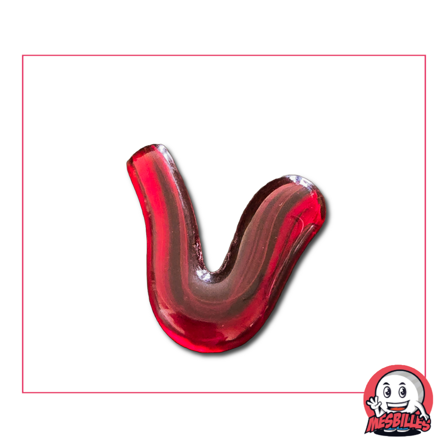 Flache Murmeln Virevolte rot – Unregelmäßige Form aus leuchtend rotem Glas