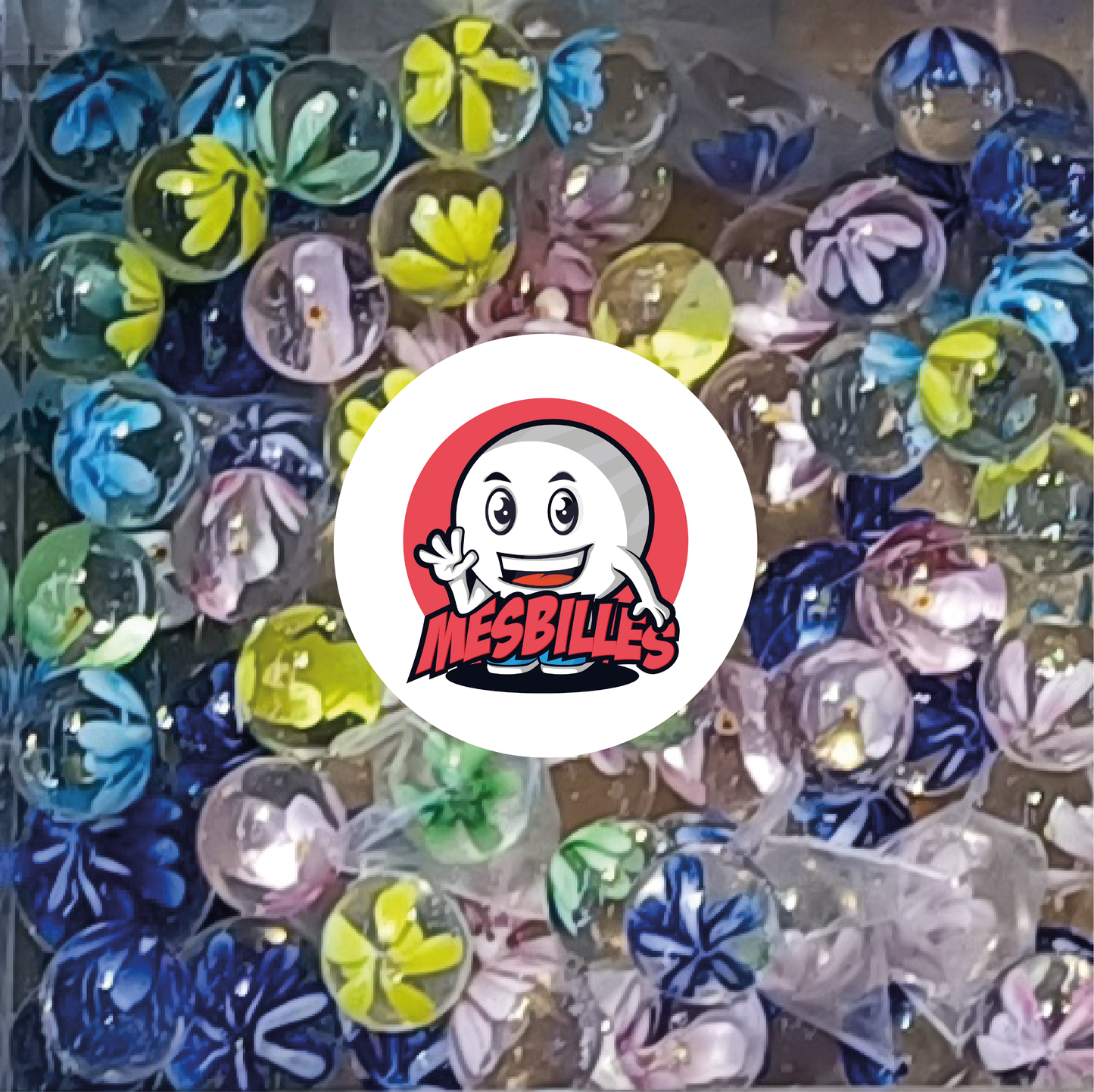 1 Murmel Art Blume 3D Blau 16 mm