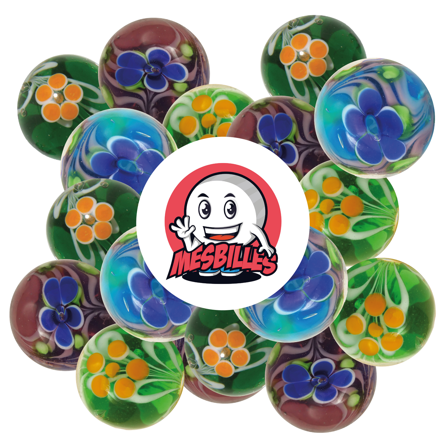 1 Murmel Art Florale Blau 16 mm
