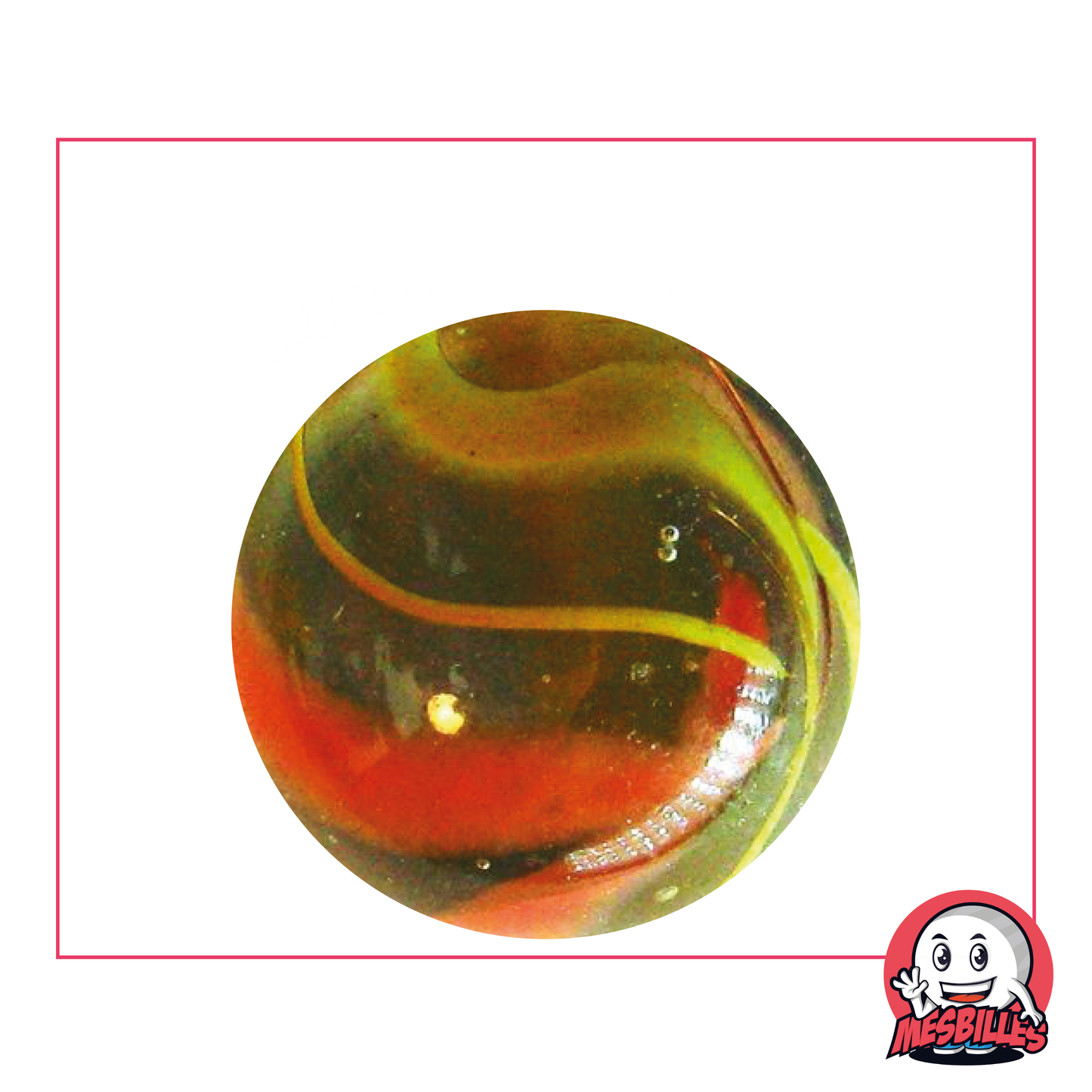 Murmeln Condor aus kristallfarbenem Glas, 35 mm, verziert mit orangefarbenen Farbstreifen, ideal zur Dekoration
