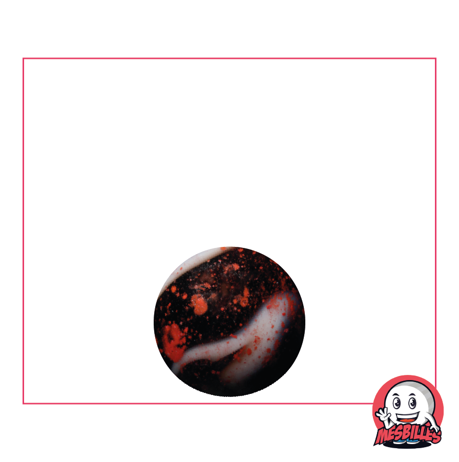 Dracula-Murmel 14 mm aus opakem weißem Glas mit schwarzen Flecken – MeineMurmeln
