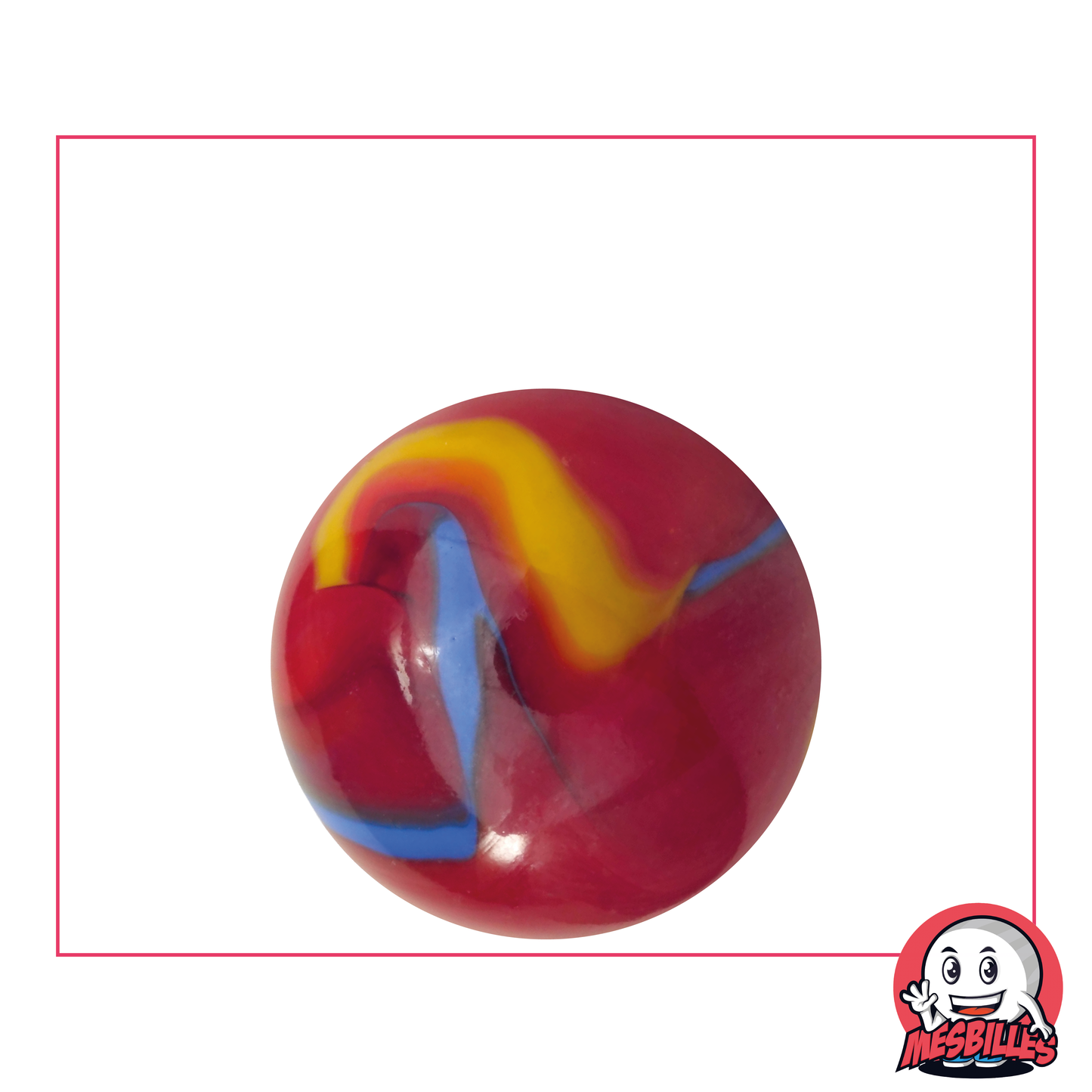 Murmeln Fiesta 25 mm rot mit blauen und gelben Streifen - MeineMurmeln
