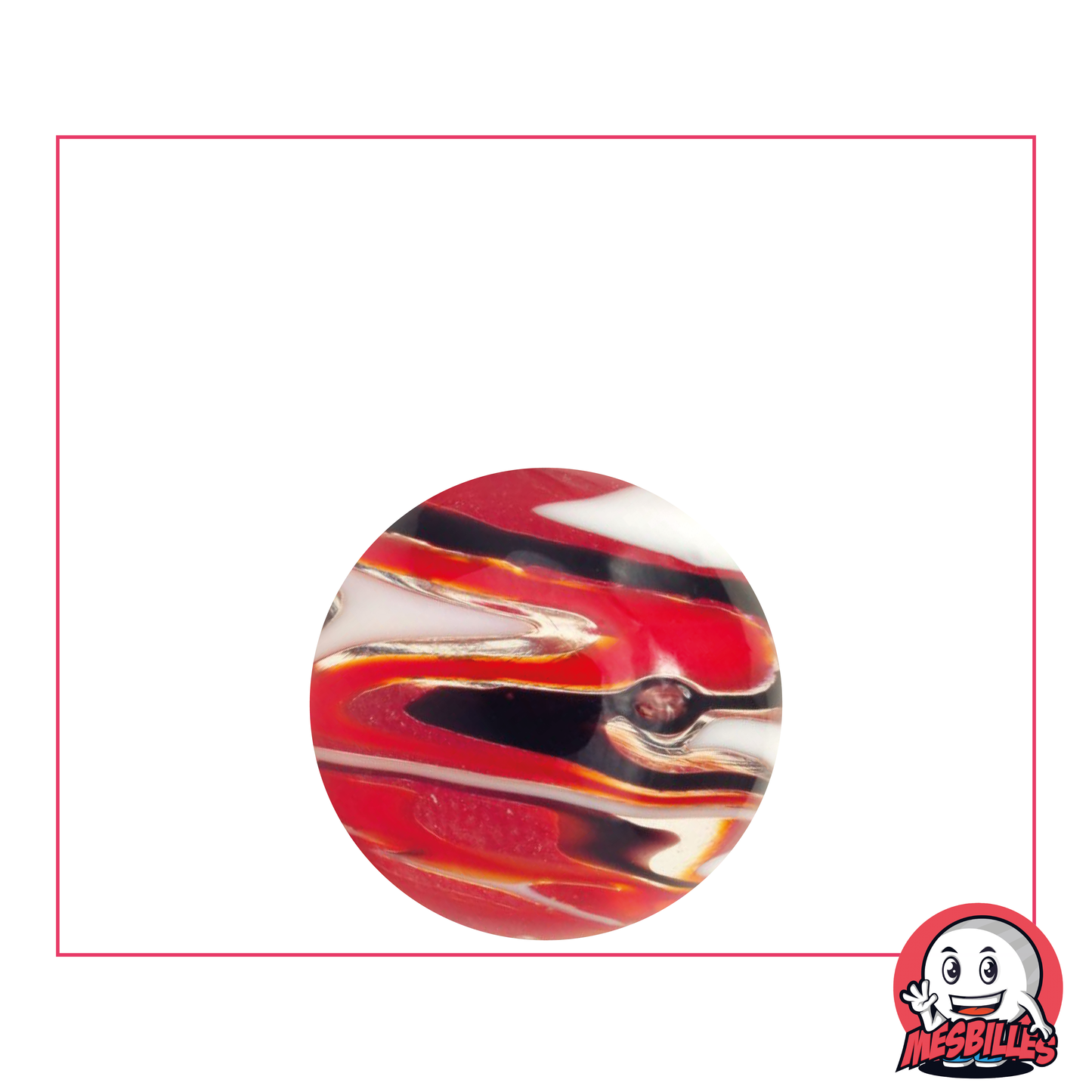 Kunstmurmel Flash Schwarz 22 mm, durchscheinende Murmel mit schwarzen, weißen und roten Streifen, Glasmurmel