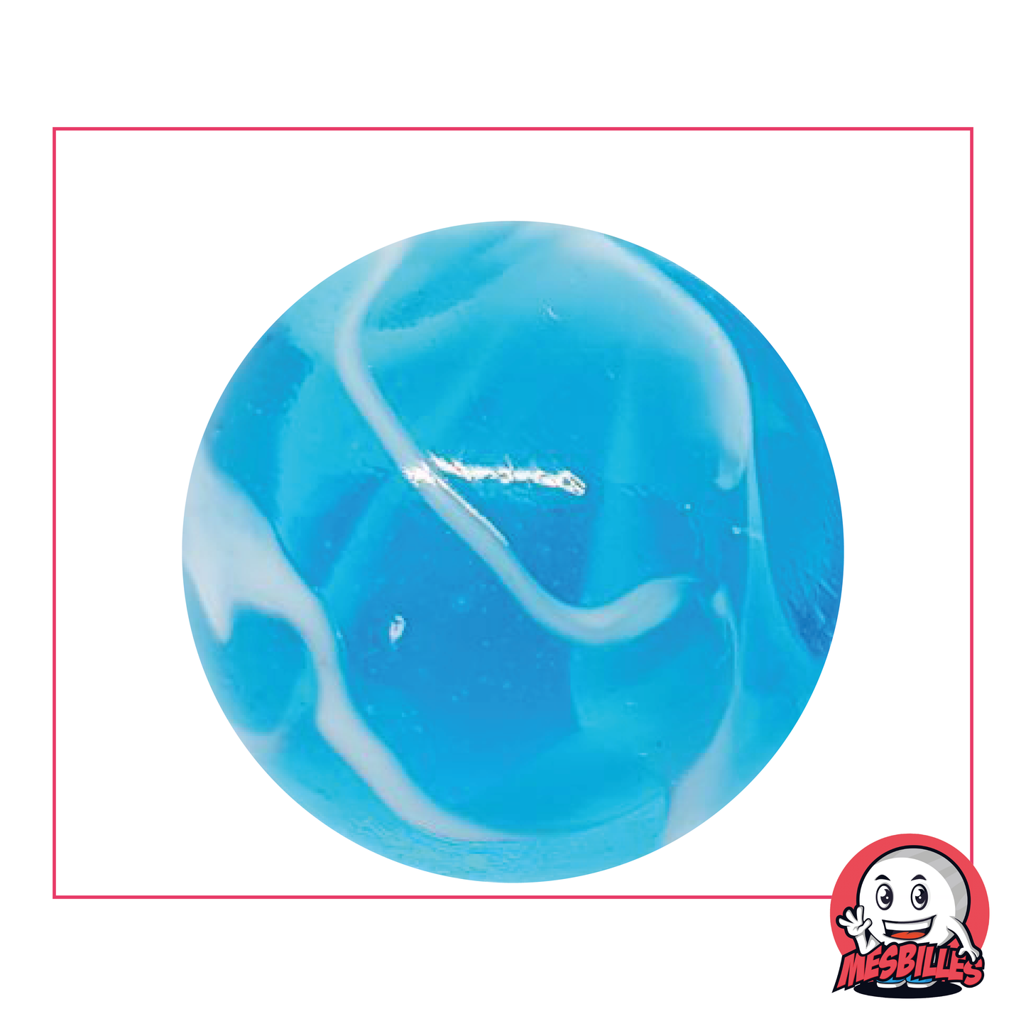 Murmeln H2O 42 mm aus transparentem blauem Glas mit bläulichen Wellen, Murmeln in Walgröße