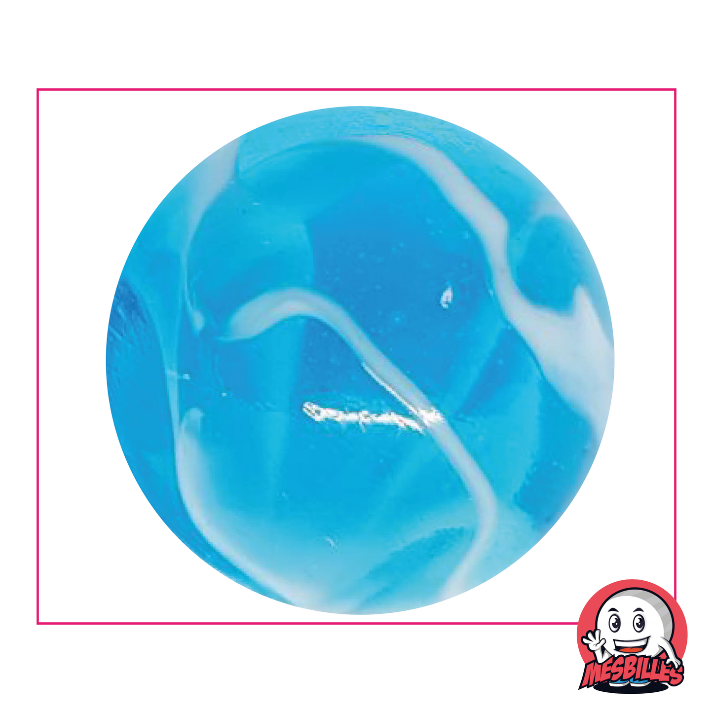 Murmeln H2O 50 mm, transparent blau mit weißen Wellen, große Murmeln