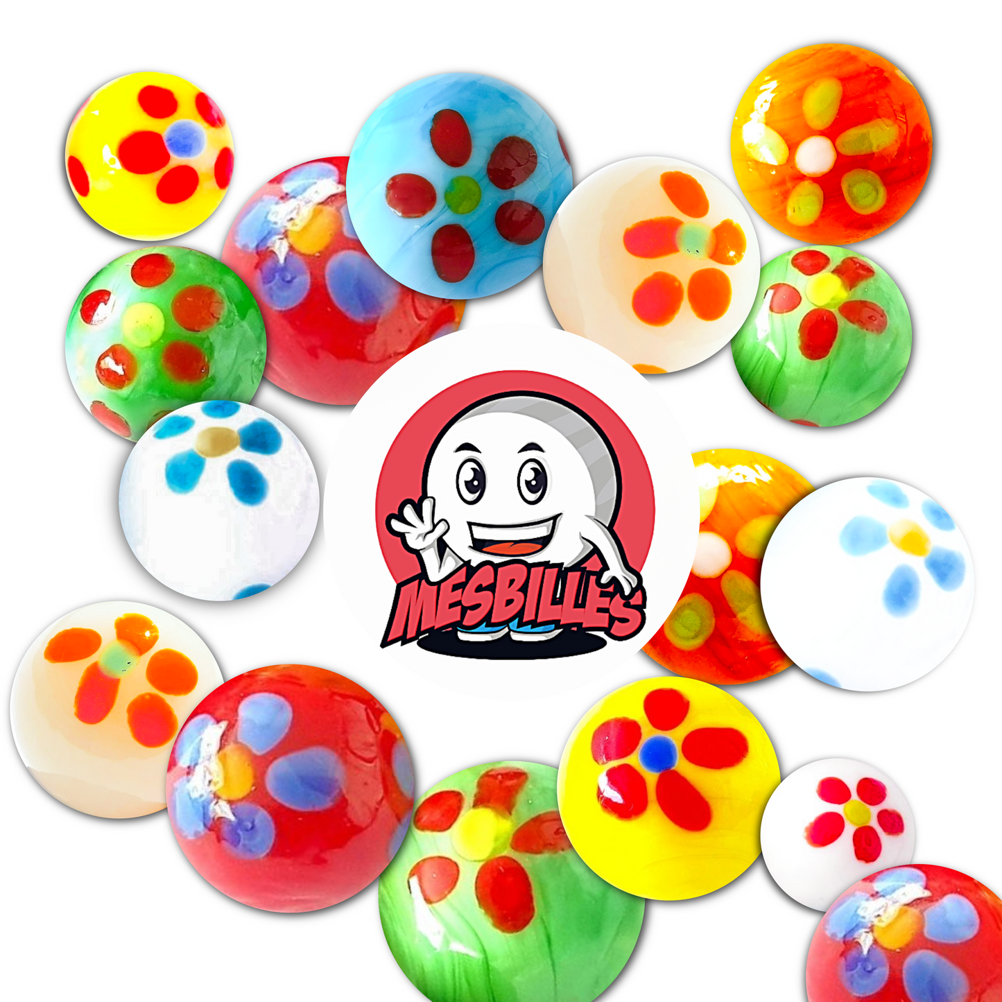 Die Murmeln Gänseblümchen Gelbe 16 mm sind handgefertigte Kunstmurmel.