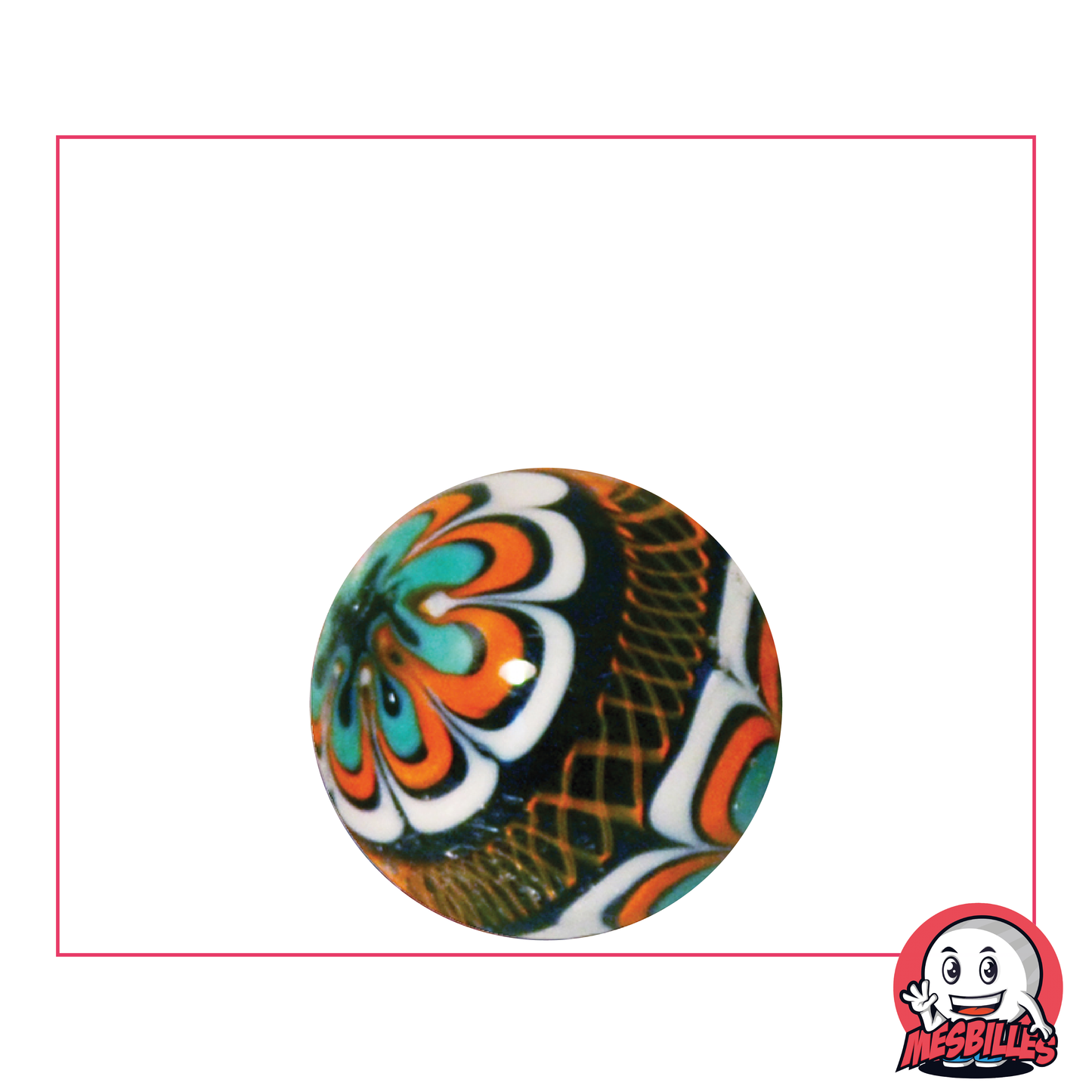 Kunstmurmel Mandala Orange 22 mm, hochwertige Kunstmurmel, Mandala-Design in Orange.