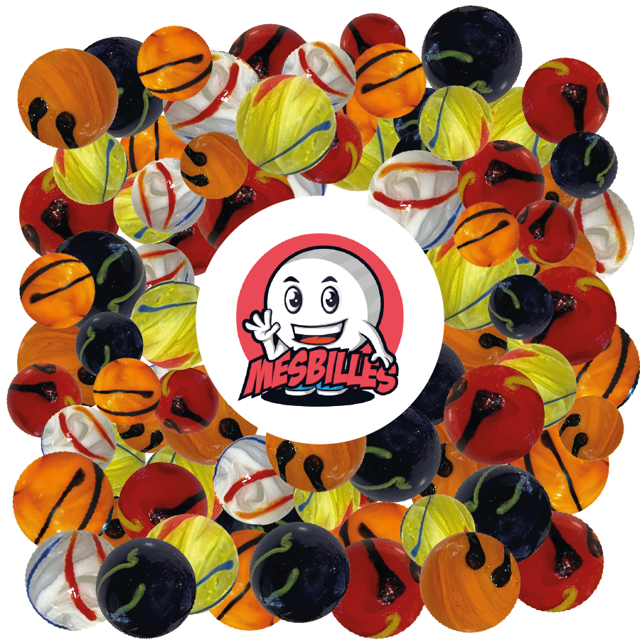 Weiße und mehrfarbige Murmeln Kim'Play aus der Collector-Kollektion 16 mm große Murmeln aus opakem Glas