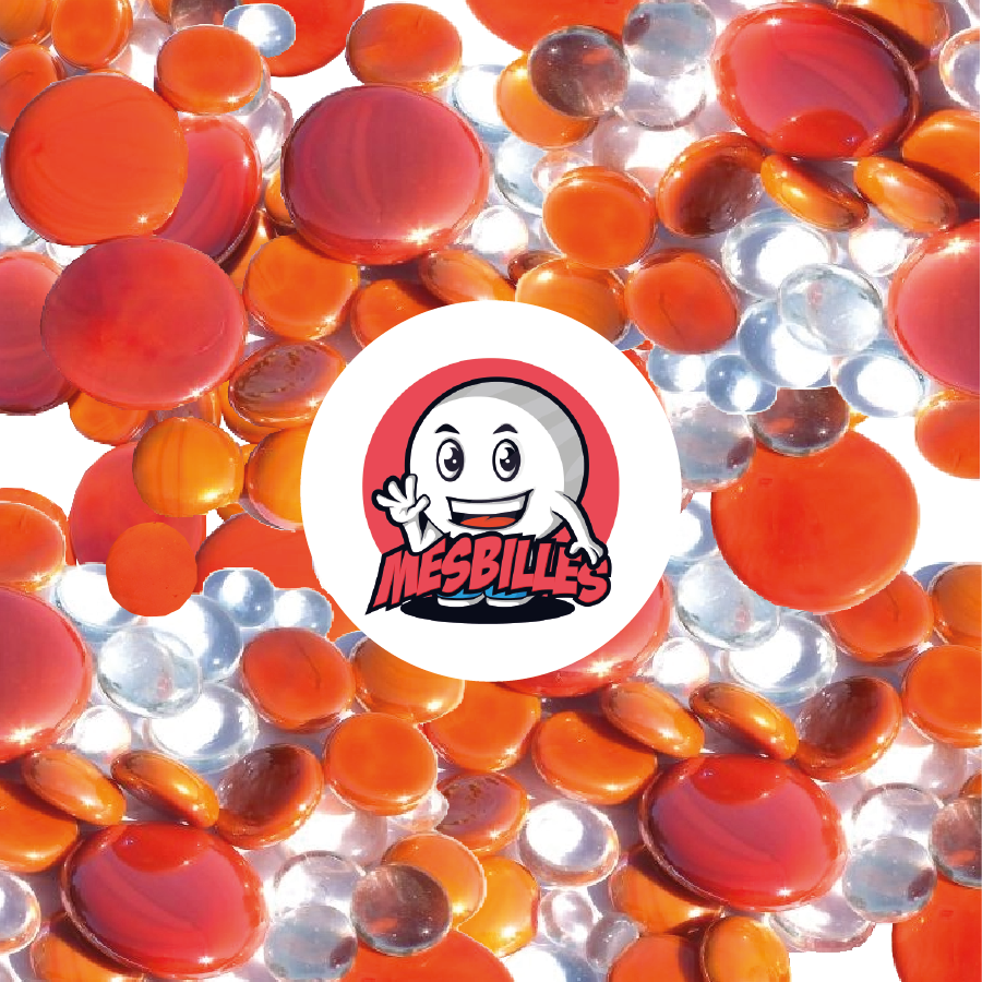 MeineMurmeln - 250 g Flache Murmeln, orangefarbene Mischung, 30 mm, 18 mm, 12 mm, opak und transparent