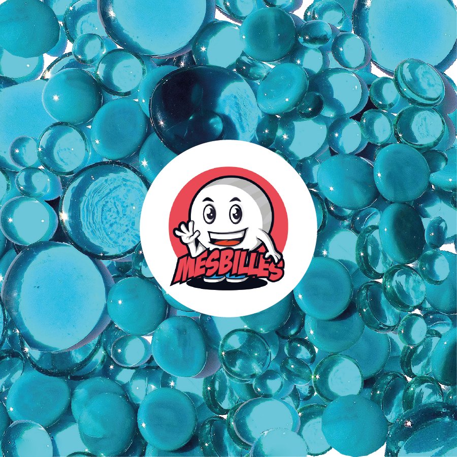 MeineMurmeln 250 g Flache Murmeln, Mischung in Entenblau, 30 mm, 18 mm, 12 mm, transparent und opak
