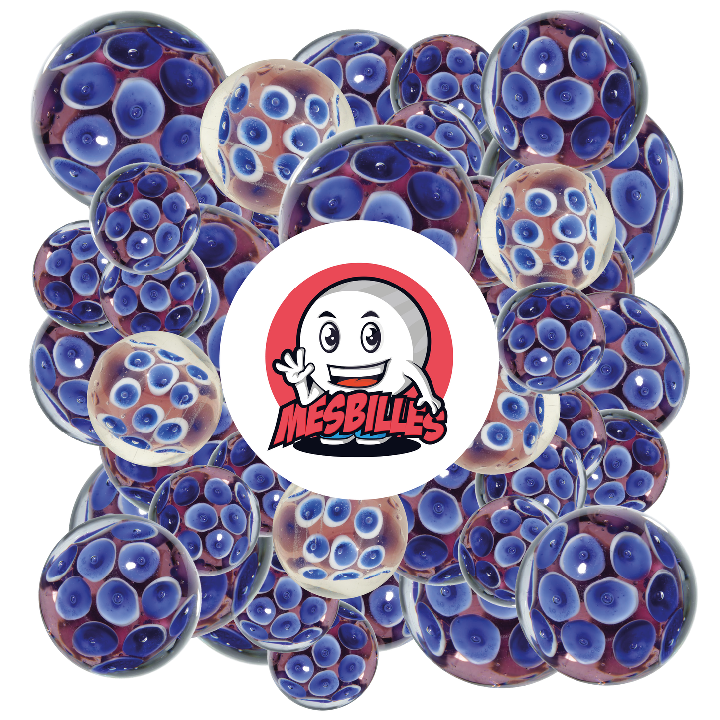 1 Murmel Kunst Seerose Blau 16 mm