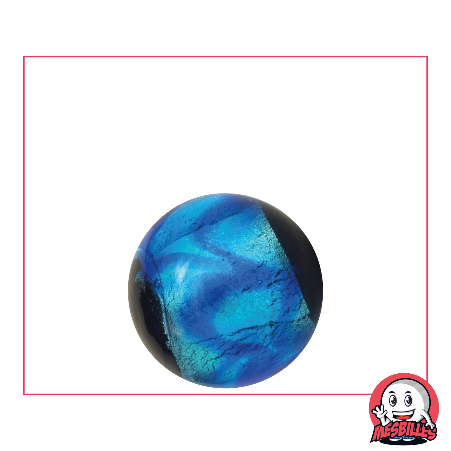 Murmeln Machu Picchu Blau 22 mm, schwarze Murmeln mit breitem metallisiertem blauem Band, zum Spielen oder Tauschen