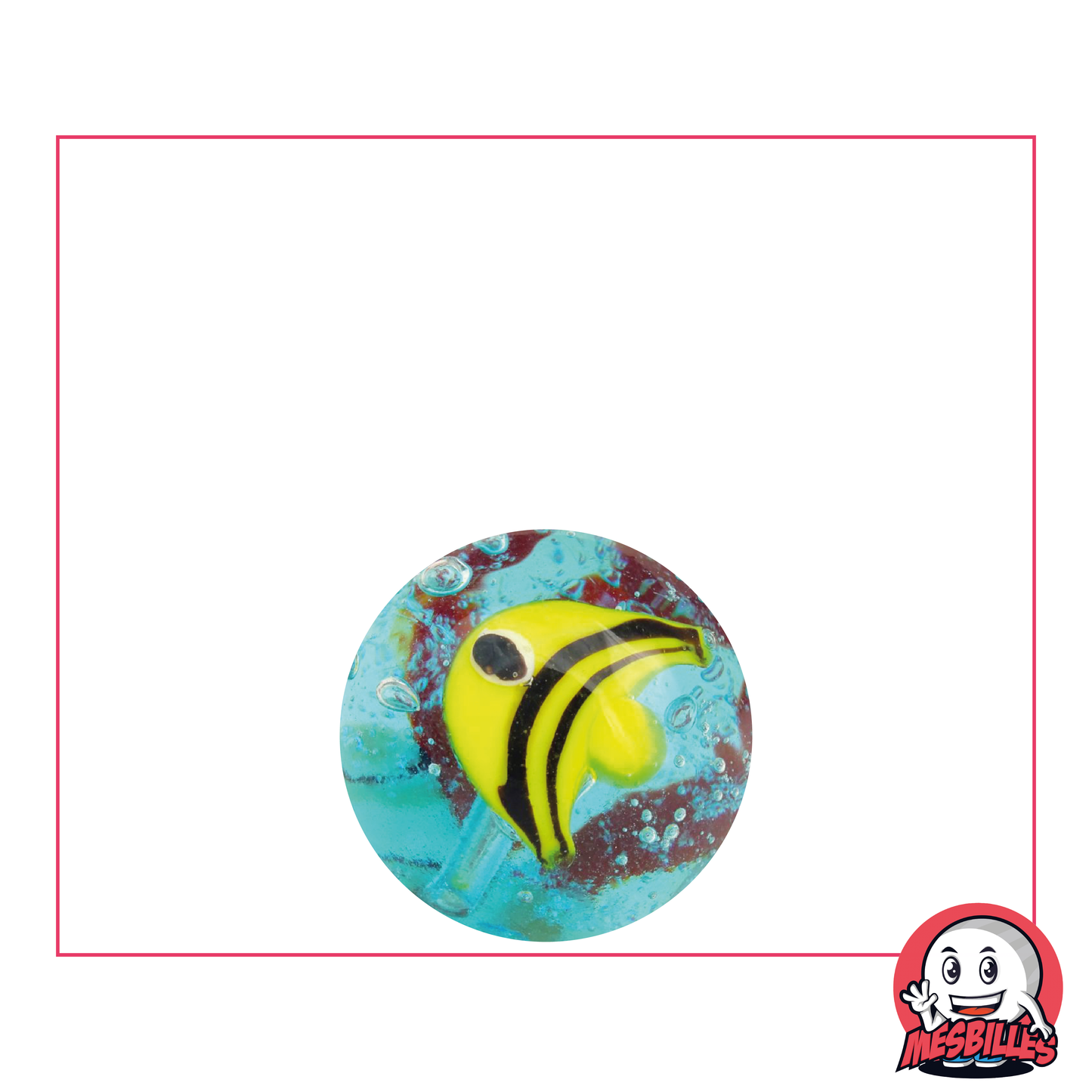 Murmeln Kunst Fisch Gelbe 16 mm hochwertig, aus transluzentem Glas und mit einem gelben Fisch