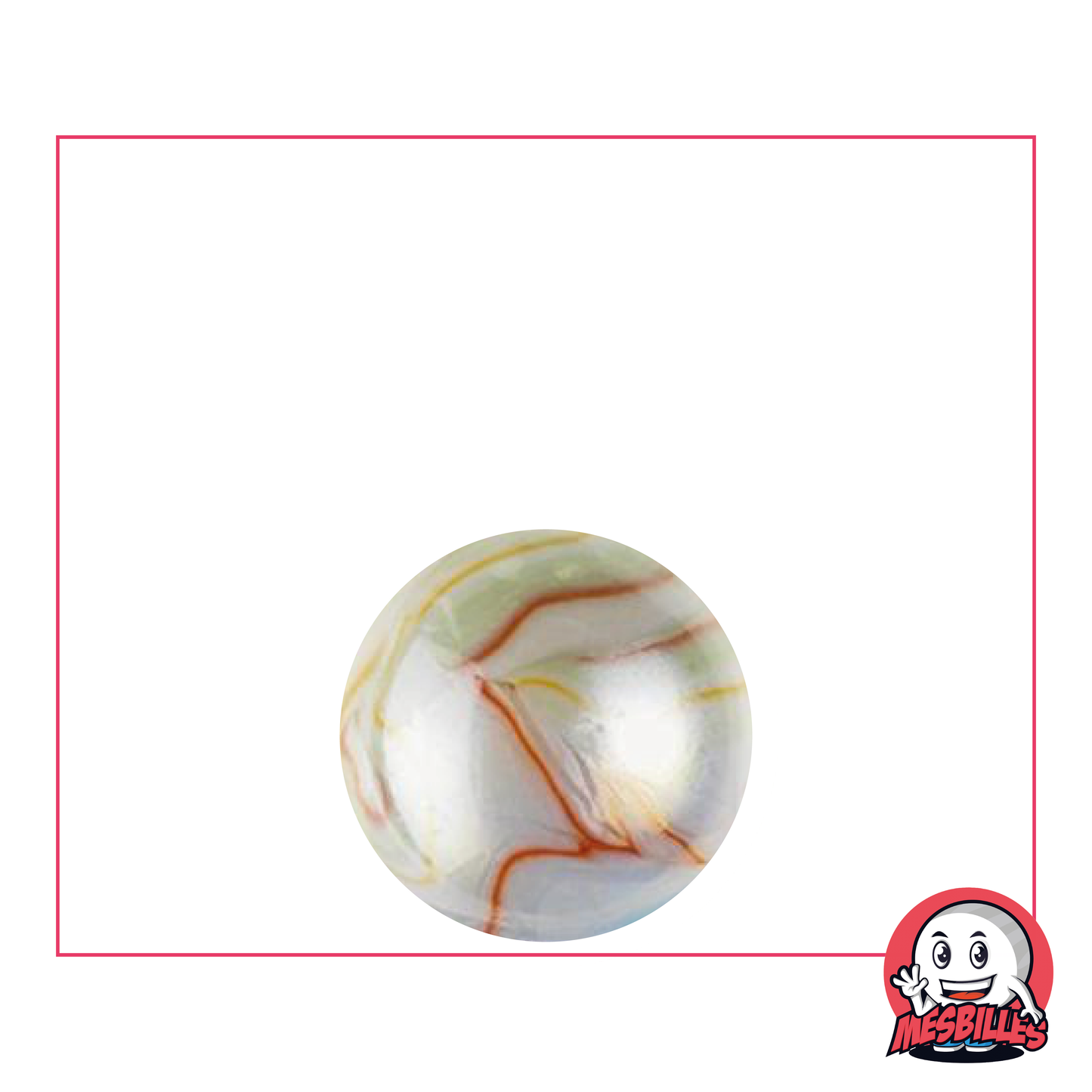 16 mm Edelmurmel, opake weiße Glasmurmel mit glänzenden, mehrfarbigen Wellen