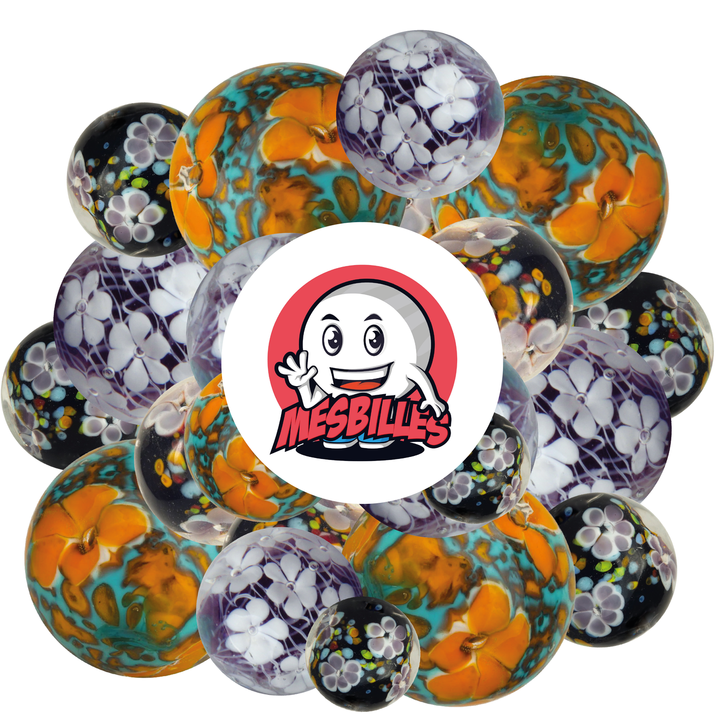 1 Murmel Kunst Teppich Blumen Orange 22 mm