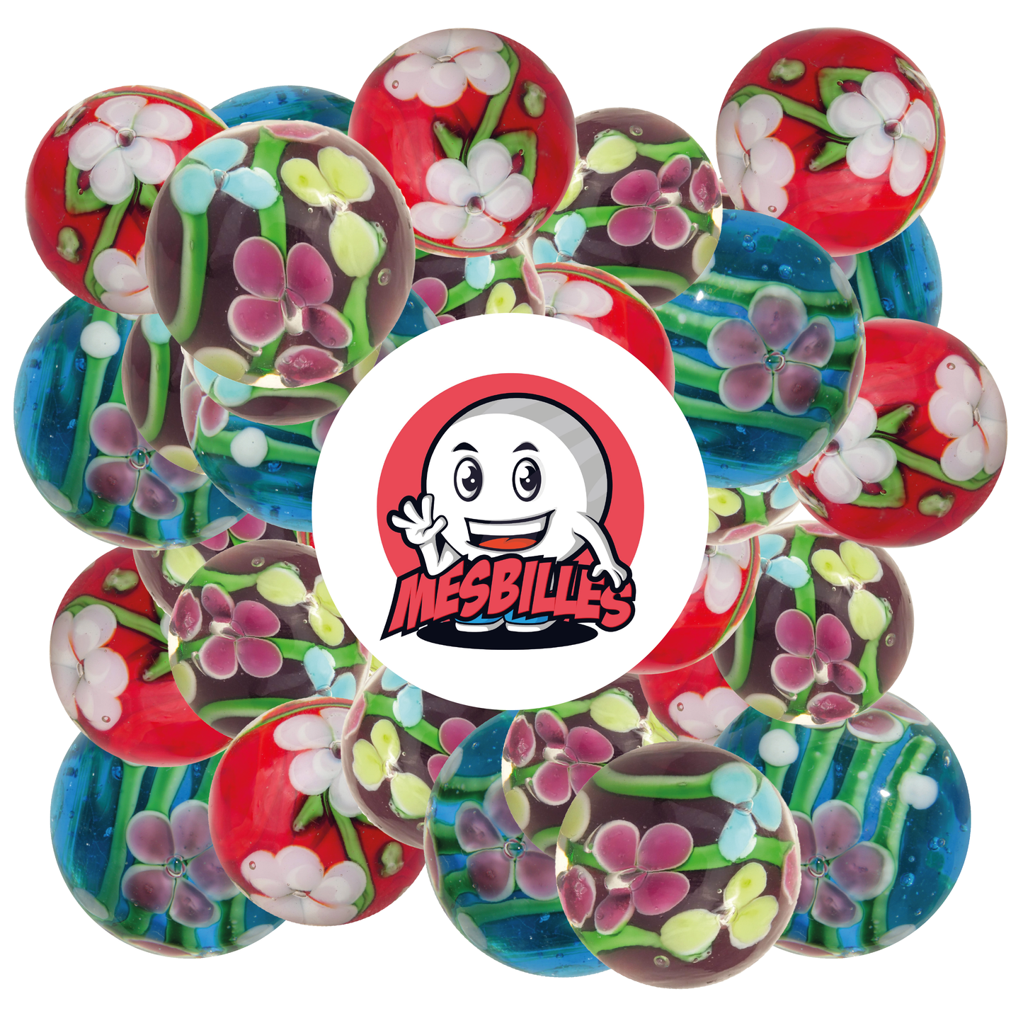 1 Murmel Kunststiel Blume Blau 22 mm