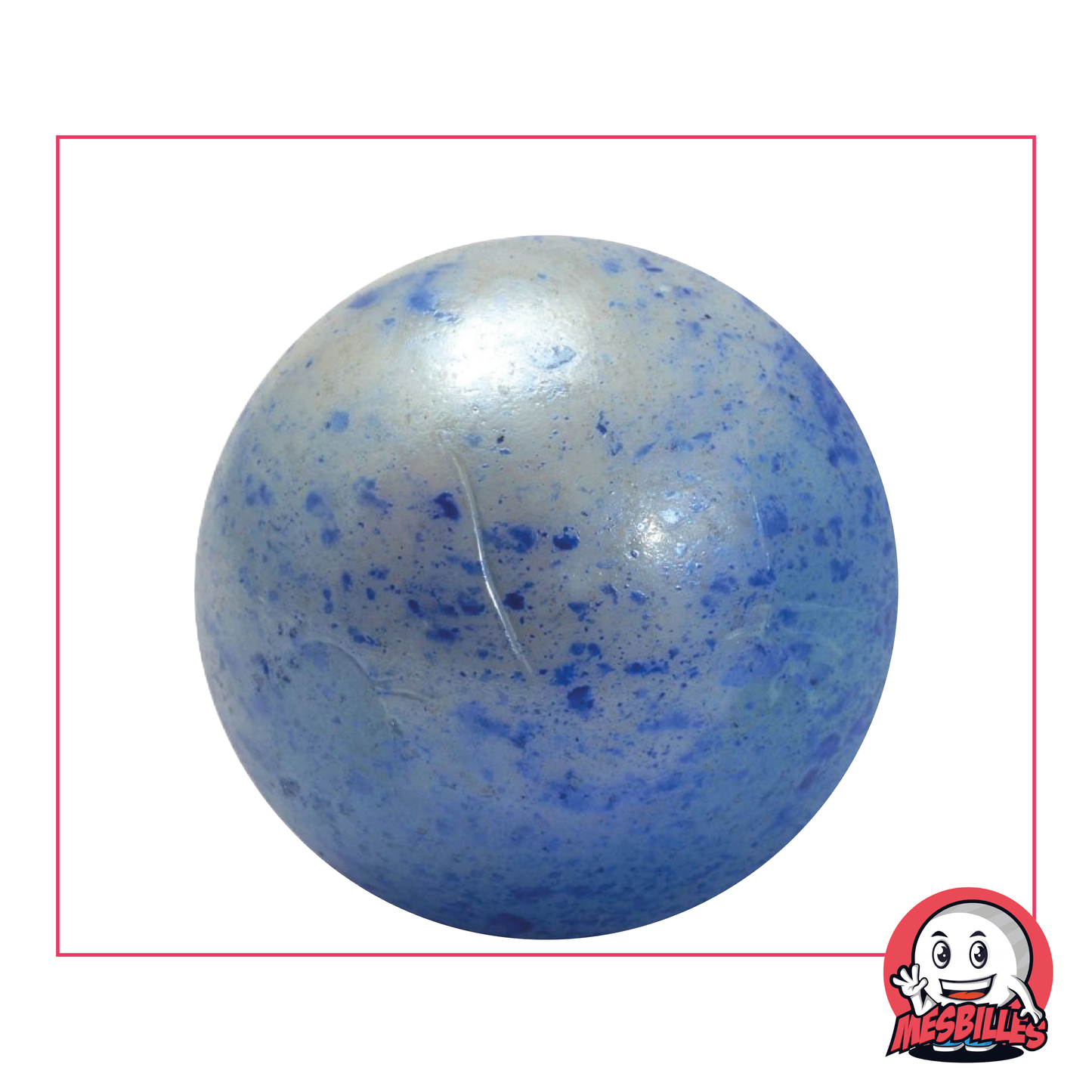 Murmeln Wolfgang 42 mm, glänzend weiß mit blauen Sprenkeln, Murmeln in Walgröße, große Murmeln