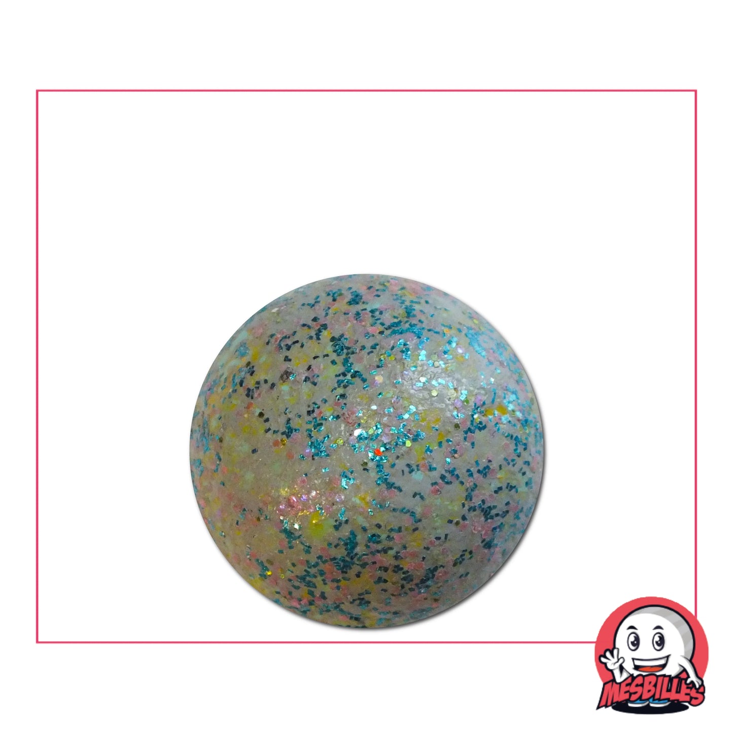 Bille en terre gris paillettes 22 mm, parsemée d’éclats multicolores et scintillants, idéale pour collection ou parties de billes traditionnelles