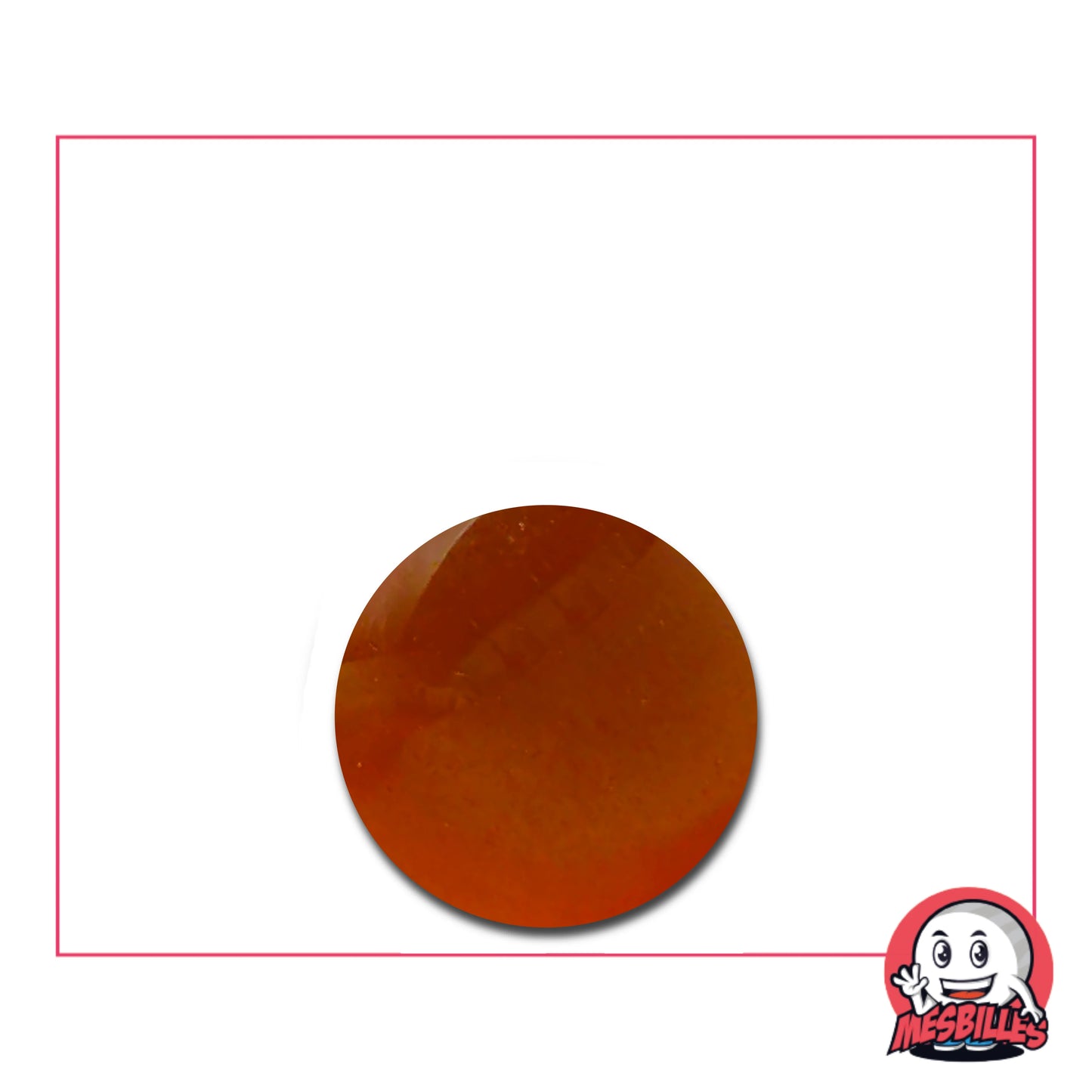 Gros plan d’une bille Loupe Ambre 14 mm couleur miel translucide, parfaite pour collection ou partie de billes