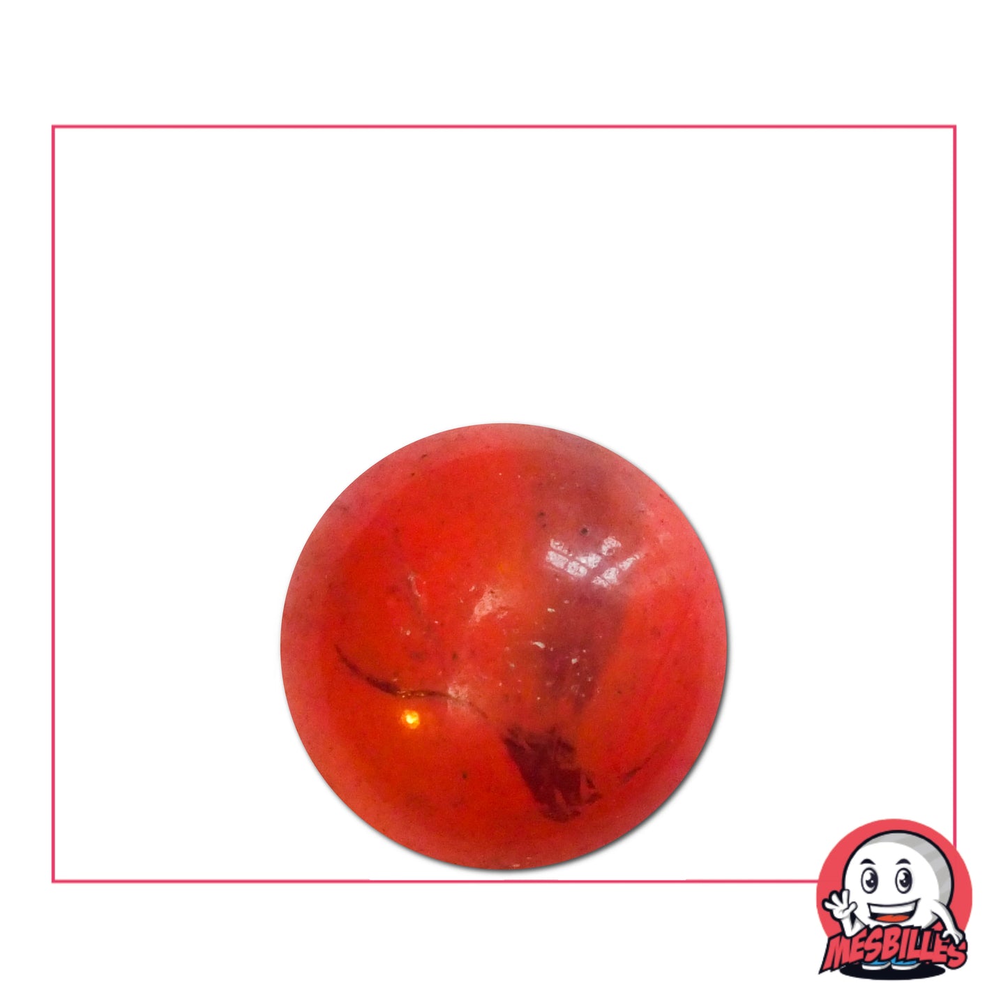 Bille orange floutée de 16 mm sur fond blanc avec logo MesBilles