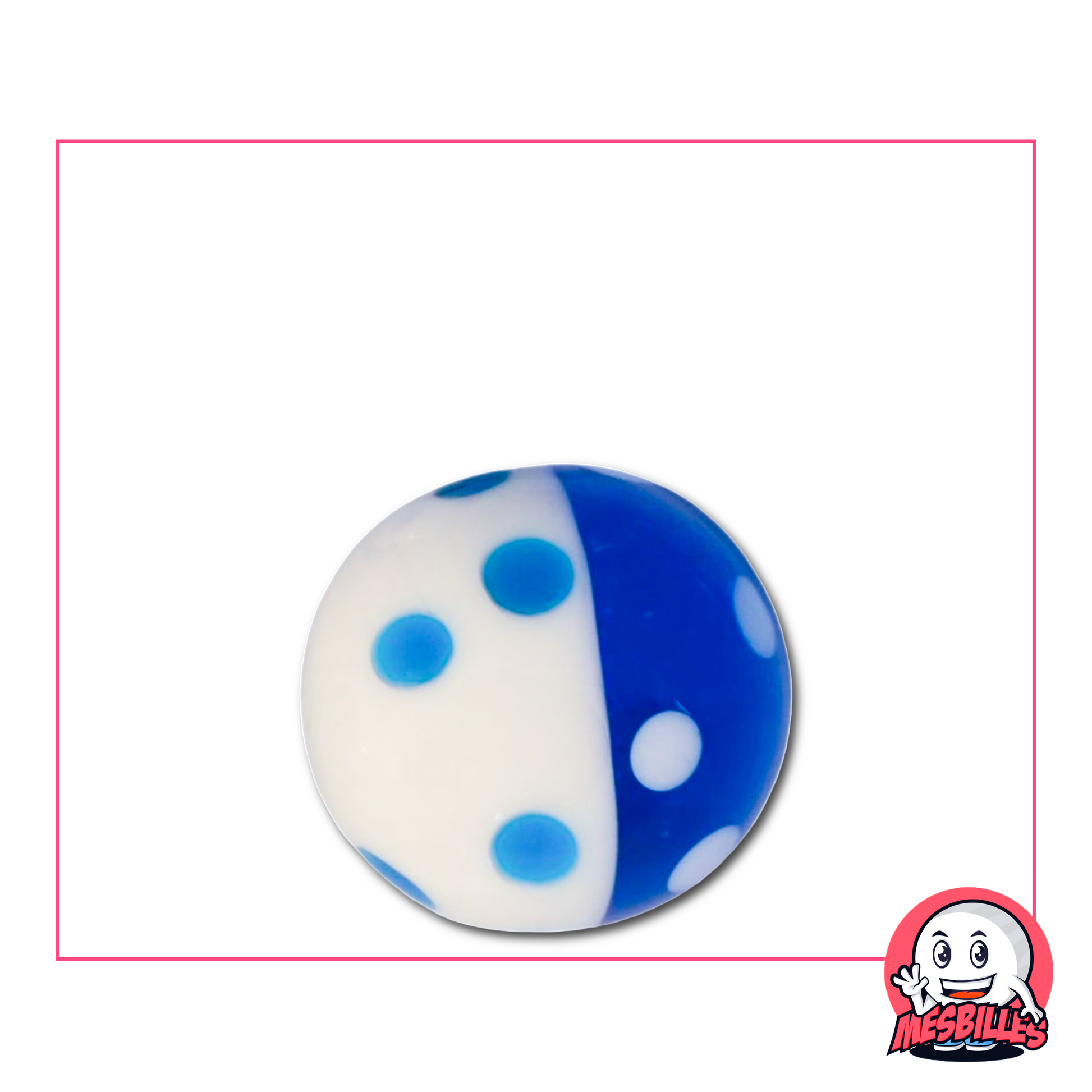 Entdecken Sie diese Kunstmurmel mit ihren kleinen Punkten, ideal, um auf dem Spielfeld oder in einer Sammlung Eindruck zu machen.