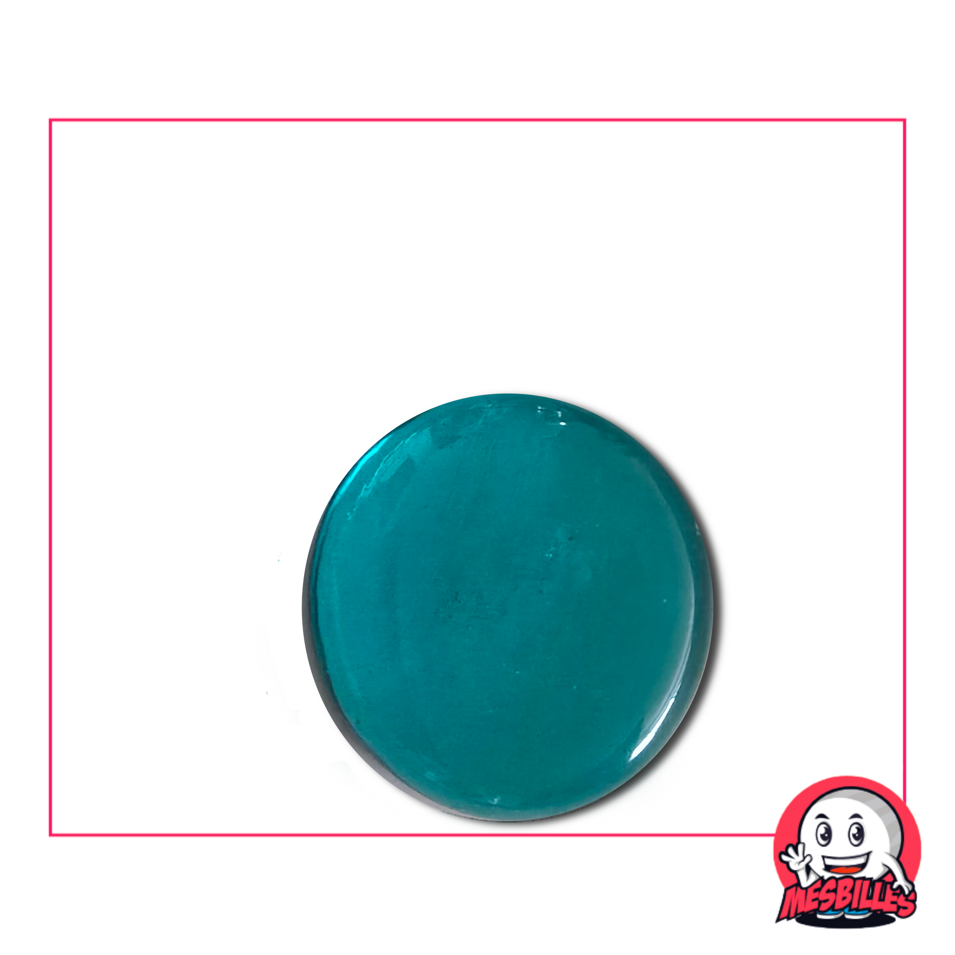 Flache Murmeln, transluzent, blaugrün, 30 mm, namens Loupe Bleu-Canard – einzeln erhältlich auf MeineMurmeln.de