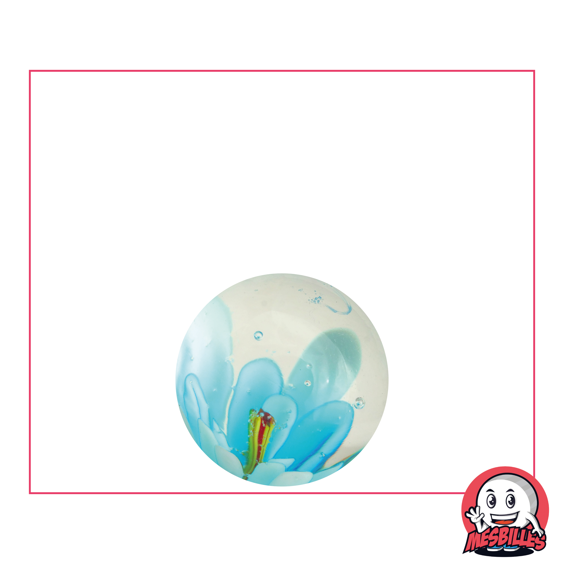 3D-Kunstmurmel Blume, türkis, 16 mm, transparente Murmel mit Blume in der Mitte