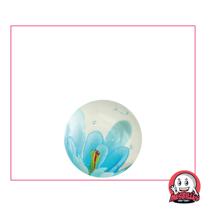 3D-Kunstmurmel Blume, türkis, 16 mm, transparente Murmel mit Blume in der Mitte