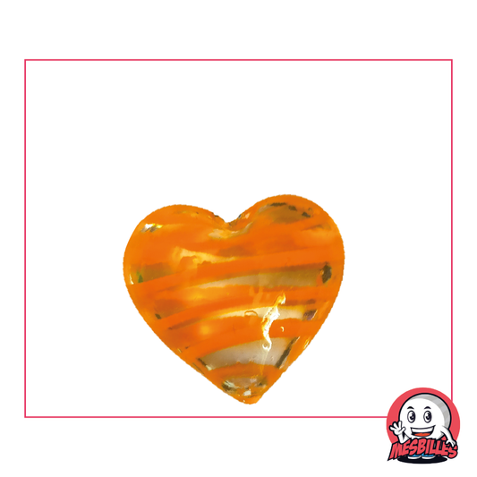 Form-Murmeln Herz aus transluzentem Kristallglas mit orangefarbenen Streifen, flache Murmeln 25 mm, MeineMurmeln