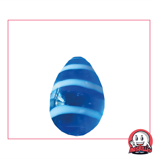Murmeln Ei MeineMurmeln, unkonventionelle Form, intensiv blaues Glas mit weißen und blauen Streifen, 25 mm
