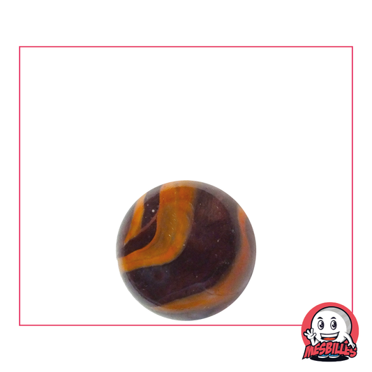 Entdecken Sie die Murmeln Parme-Orangé 16 mm mit violetter Kugel und orangefarbenem Band