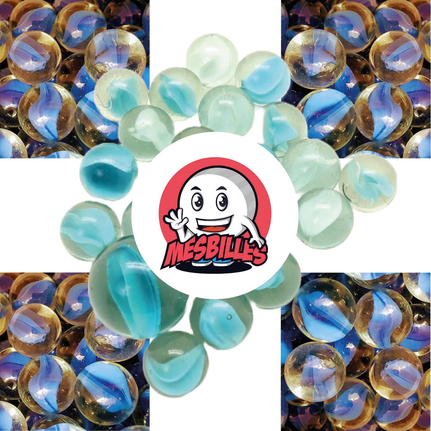 1 Murmel Weißer Bär Blau 16 mm