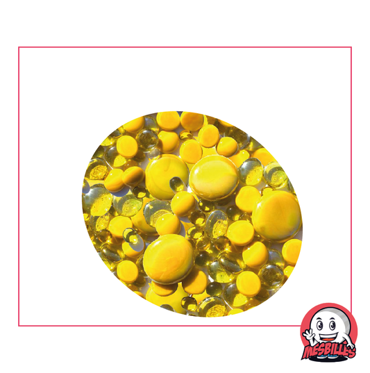 Flache Murmeln, Mischung gelb, 30 mm, 18 mm, 12 mm, opak und transparent