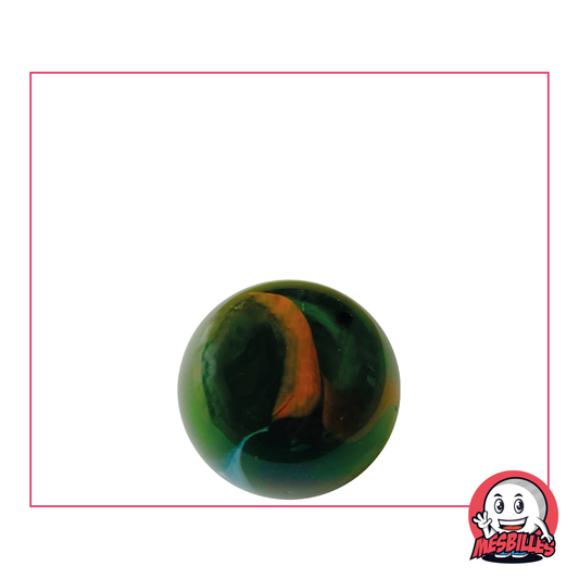 1 Murmeln Krokodil 16 mm, Murmeln aus transluzentem Glas in Grün mit Weiß und Orange opak