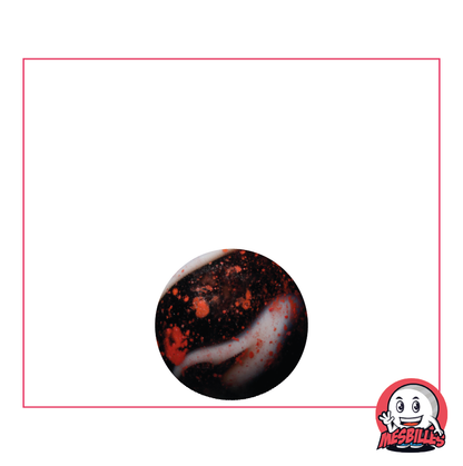 Dracula-Murmel 14 mm aus opakem weißem Glas mit schwarzen Flecken – MeineMurmeln