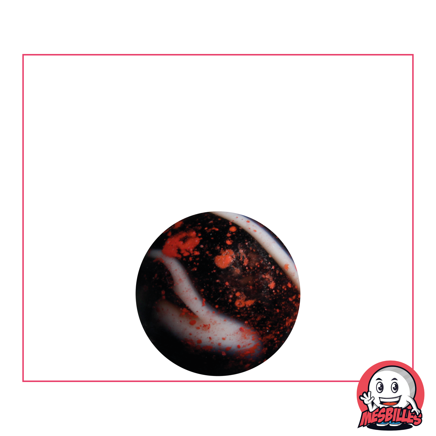 Dracula-Murmel 16 mm aus opakem weißem Glas mit schwarzen Flecken – MeineMurmeln
