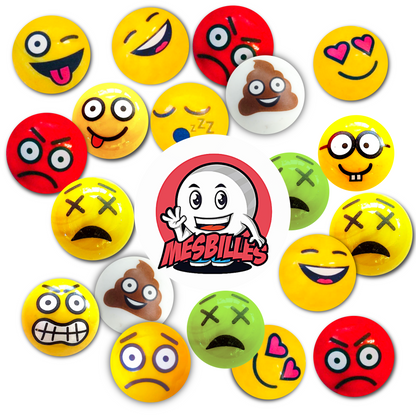 Kreativer Kreis aus Murmeln mit verschiedenen Ausdrucksformen, die die gesamte Gefühlswelt der Kollektion MeineMurmeln um das zentrale Logo herum widerspiegeln.