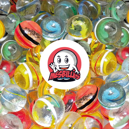 Entscheiden Sie sich für diese 25 mm große Murmel aus transluzentem Glas Tortilla Kim'Play mit überwiegend schwarzen Streifen.
