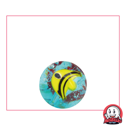 Murmeln Kunst Fisch Gelbe 16 mm hochwertig, aus transluzentem Glas und mit einem gelben Fisch