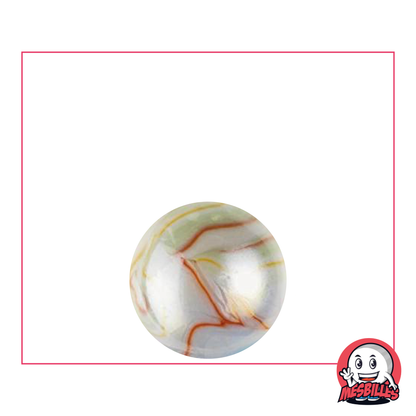16 mm Edelmurmel, opake weiße Glasmurmel mit glänzenden, mehrfarbigen Wellen