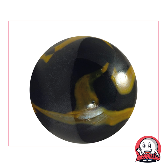 Unterirdische Murmeln 42 mm aus Glas, glänzend schwarz mit gelben Flecken, Wal-Größe, große Murmeln