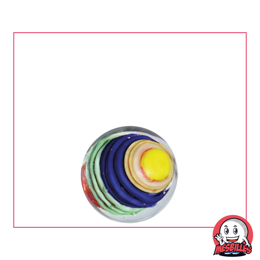 Murmeln Art Spiralo 16 mm, transluzentes Glas, gefüllt mit Farbschichten, darunter eine in kräftigem Blau