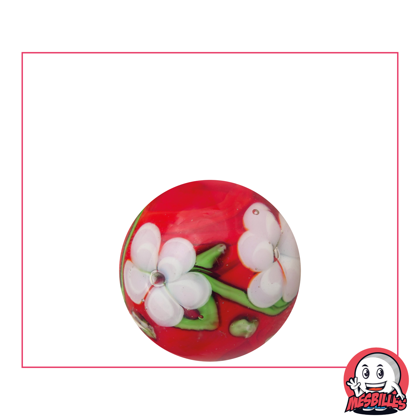 1 Murmel Kunst Stiel Blume Rot 22 mm